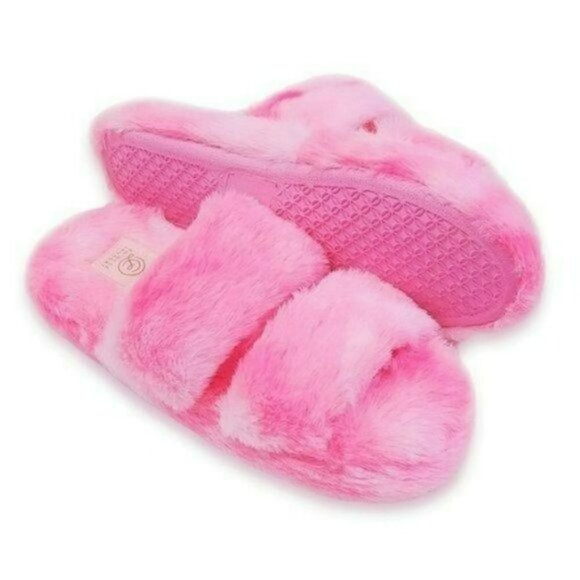 NWT Chinese Laundry Tie Dye Double Strap Plush Faux Fur Cozy Slippers - Picture 1 of 5